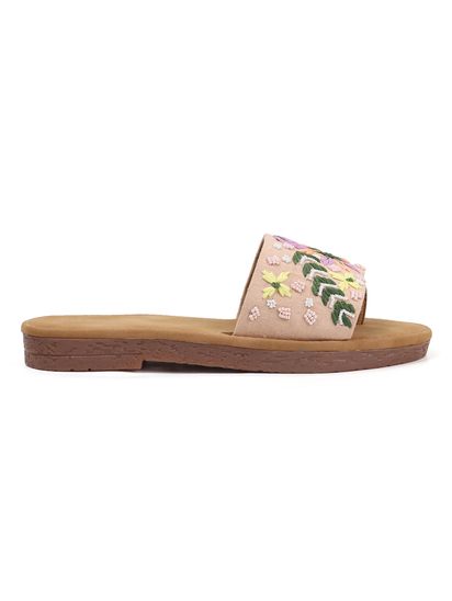 Tropical Thread Slip-Ons With Bold Floral Embroidery in Pink