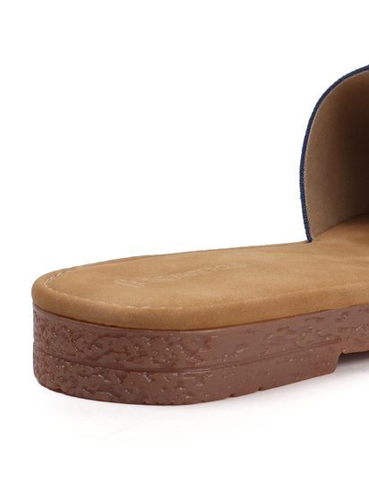 Sunflower Meadow Slides With Pastel Floral Threadwork in Blue