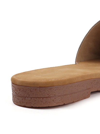 Sunflower Meadow Slides With Pastel Floral Threadwork in Brown