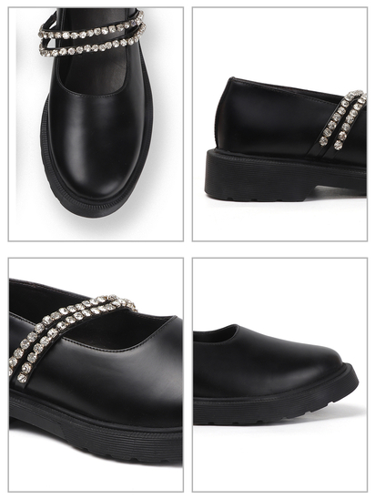 Luxe Mary Janes With Dual Crystal Straps in Black
