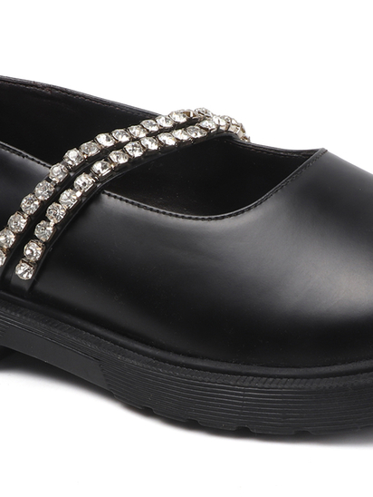 Luxe Mary Janes With Dual Crystal Straps in Black