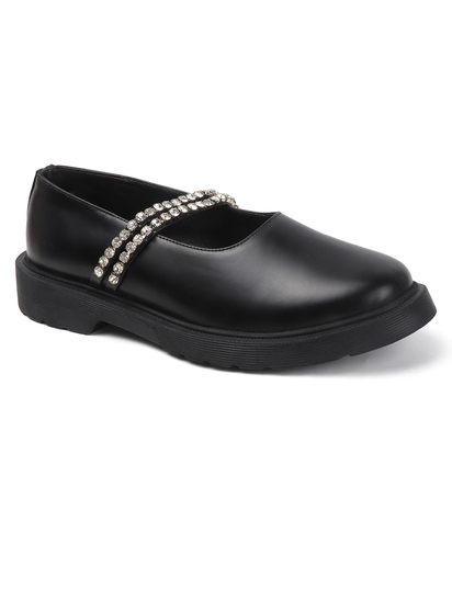 Luxe Mary Janes With Dual Crystal Straps in Black