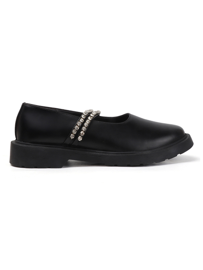 Luxe Mary Janes With Dual Crystal Straps in Black