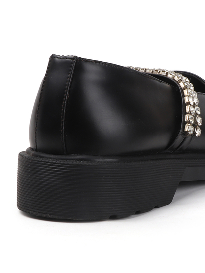 Luxe Mary Janes With Dual Crystal Straps in Black