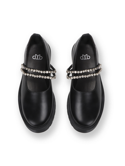 Luxe Mary Janes With Dual Crystal Straps in Black