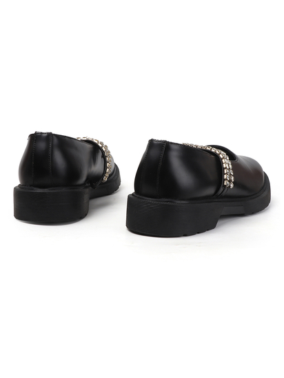 Luxe Mary Janes With Dual Crystal Straps in Black