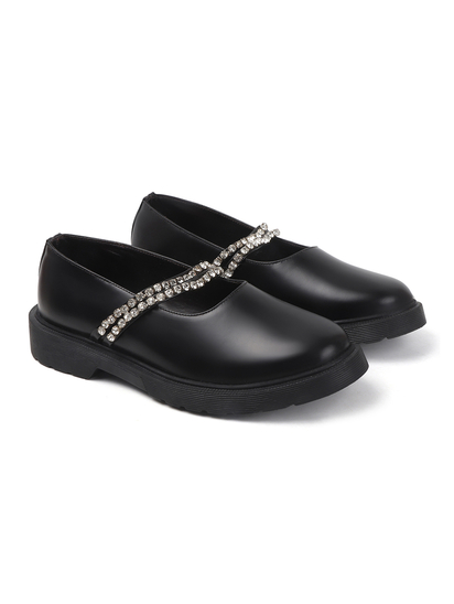 Luxe Mary Janes With Dual Crystal Straps in Black
