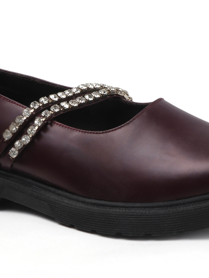 Luxe Mary Janes With Dual Crystal Straps in Maroon