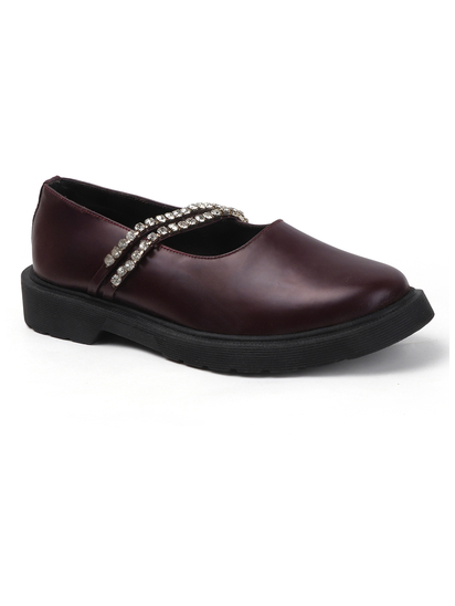 Luxe Mary Janes With Dual Crystal Straps in Maroon