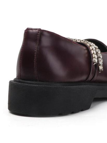 Luxe Mary Janes With Dual Crystal Straps in Maroon