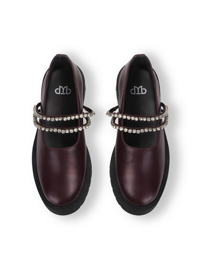 Luxe Mary Janes With Dual Crystal Straps in Maroon