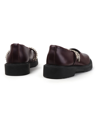Luxe Mary Janes With Dual Crystal Straps in Maroon
