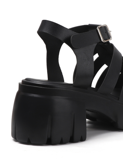 Chunky Gladiator Sandals With Multi-Strap Upper and Heavy Treaded Sole in Black