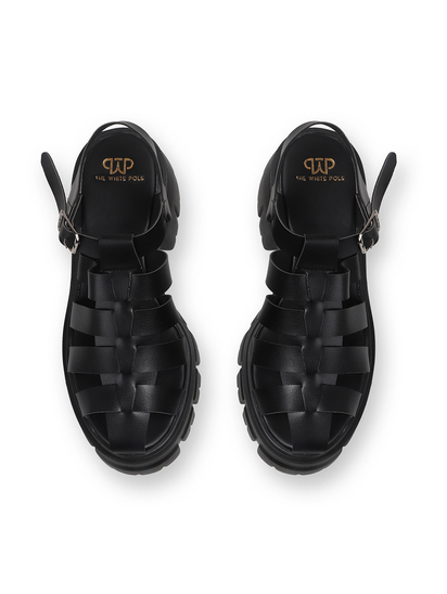 Chunky Gladiator Sandals With Multi-Strap Upper and Heavy Treaded Sole in Black
