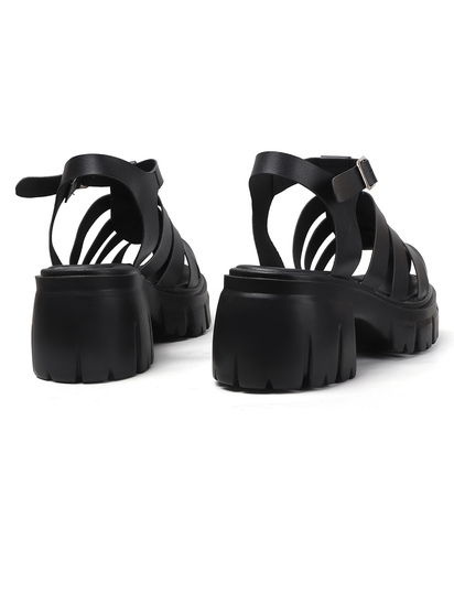 Chunky Gladiator Sandals With Multi-Strap Upper and Heavy Treaded Sole in Black