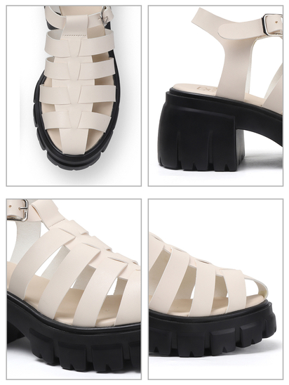 Chunky Gladiator Sandals With Multi-Strap Upper and Heavy Treaded Sole in White