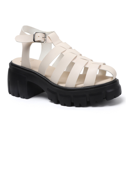 Chunky Gladiator Sandals With Multi-Strap Upper and Heavy Treaded Sole in White