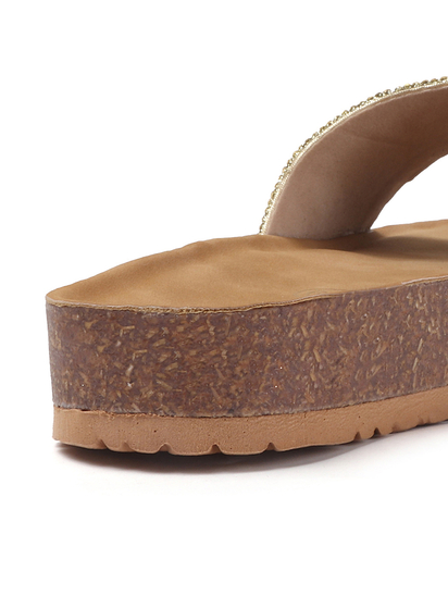 Open-Toe Ethnic Flats with Bead & Stone Detailing in Gold