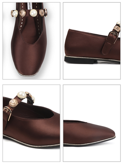 TWP Origin Midnight Satin Flats in Brown