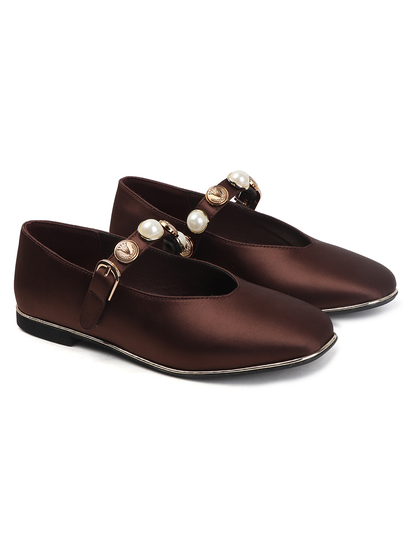 TWP Origin Midnight Satin Flats in Brown