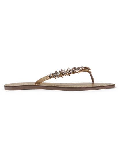 TWP Origin in Gold Crystal Embellished V-Strap Beige