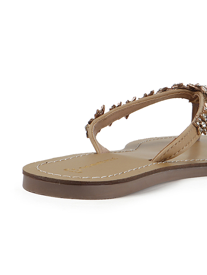 TWP Origin in Gold Crystal Embellished V-Strap Beige