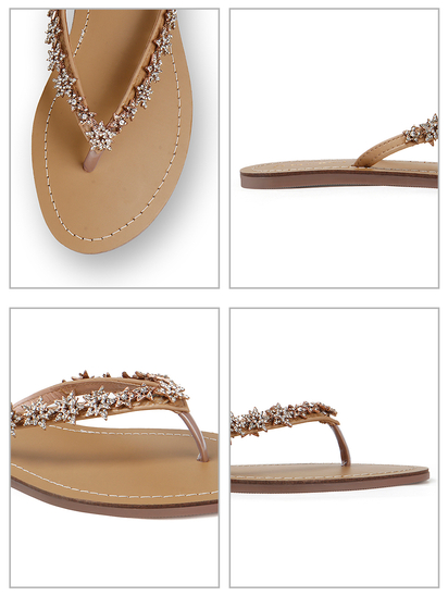 TWP Origin in Gold Crystal Embellished V-Strap Beige