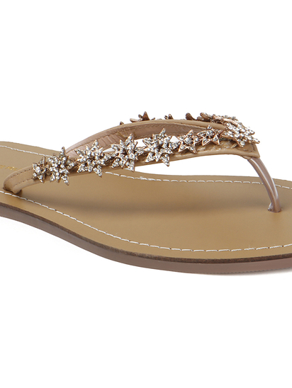 TWP Origin in Gold Crystal Embellished V-Strap Beige