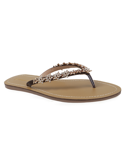 TWP Origin in Gold Crystal Embellished V-Strap Brown