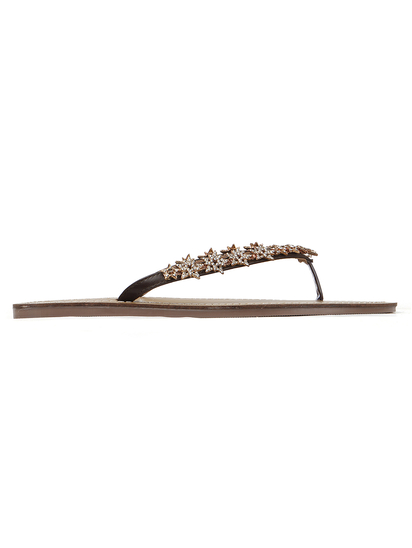TWP Origin in Gold Crystal Embellished V-Strap Brown