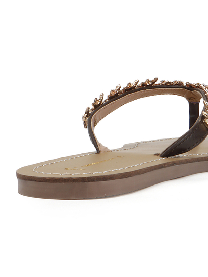 TWP Origin in Gold Crystal Embellished V-Strap Brown