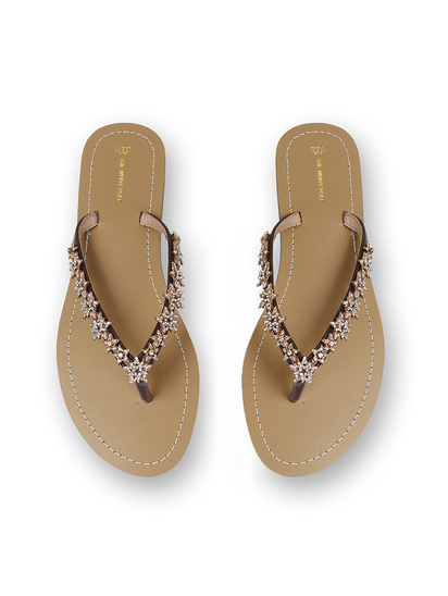 TWP Origin in Gold Crystal Embellished V-Strap Brown