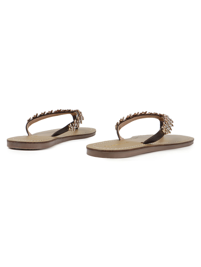 TWP Origin in Gold Crystal Embellished V-Strap Brown