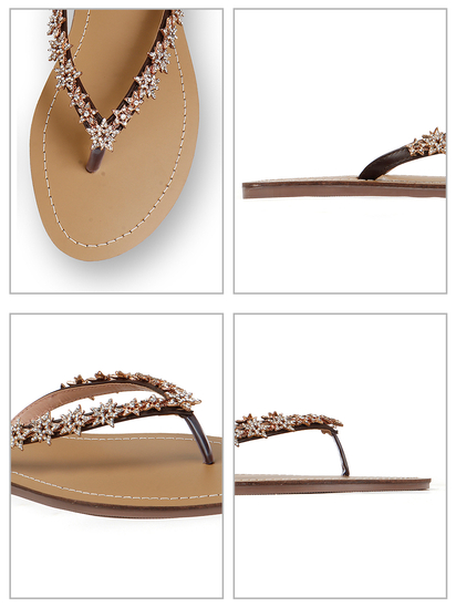 TWP Origin in Gold Crystal Embellished V-Strap Brown