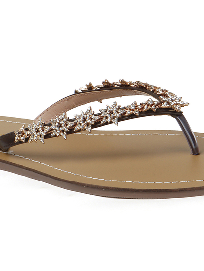 TWP Origin in Gold Crystal Embellished V-Strap Brown