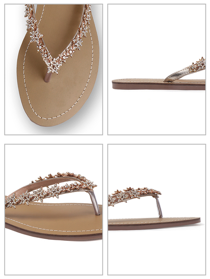 TWP Origin in Gold Crystal Embellished V-Strap Flats