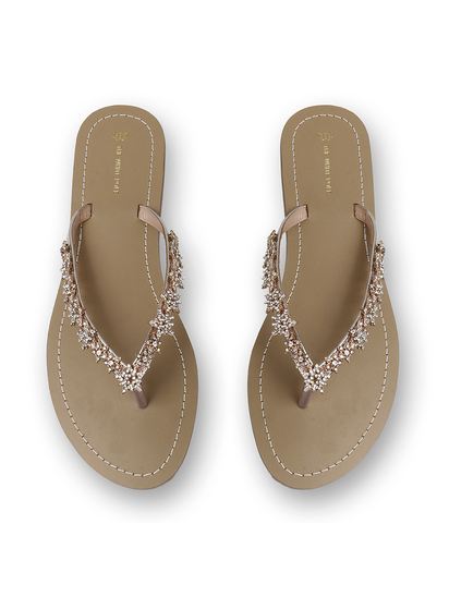 TWP Origin in Gold Crystal Embellished V-Strap Flats