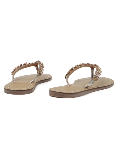 TWP Origin in Gold Crystal Embellished V-Strap Flats