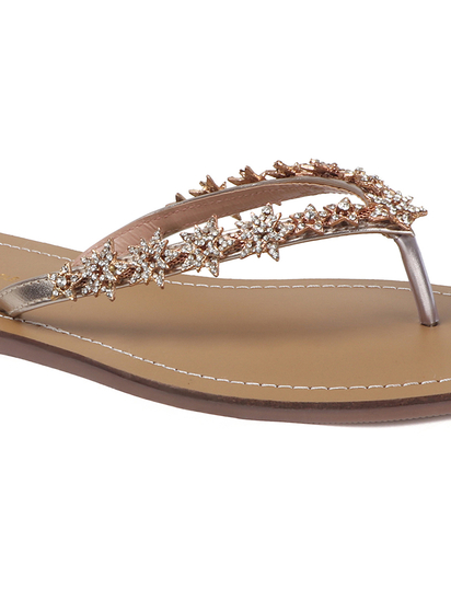 TWP Origin in Gold Crystal Embellished V-Strap Flats