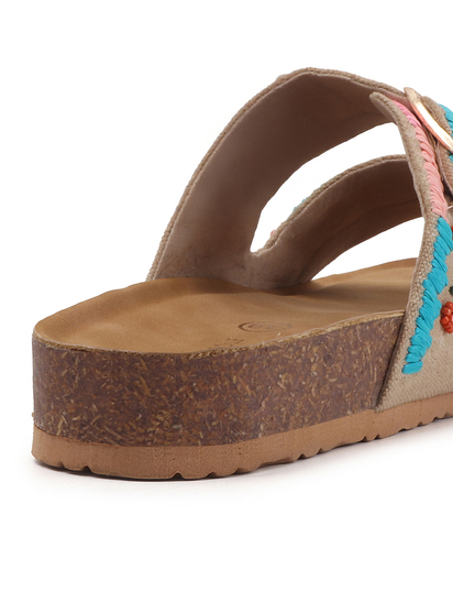 TWP Origin in Boho Bloom Embroidered Comfort Slides in Beige