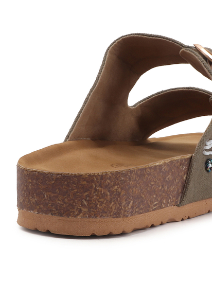 TWP Origin in Brown Embroidered Double Strap Comfort Slides