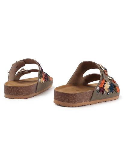 TWP Origin in Brown Embroidered Double Strap Comfort Slides