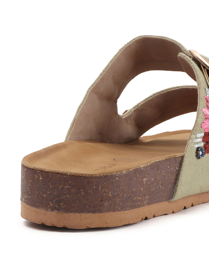 TWP Origin in Green Embroidered Double Strap Comfort Slides