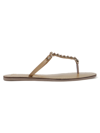 TWP Origin in Beige Crystal Embellished T-Strap Flats