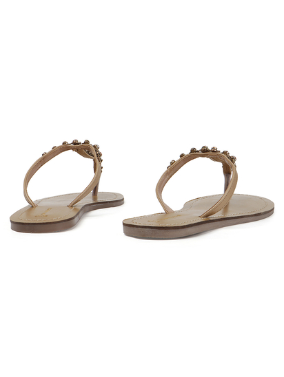 TWP Origin in Beige Crystal Embellished T-Strap Flats