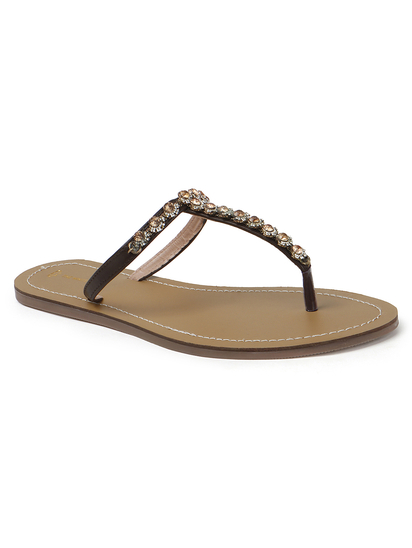 TWP Origin in Brown Crystal Embellished T-Strap Flats