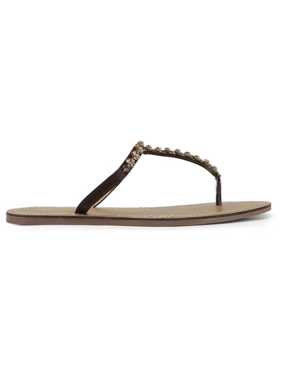 TWP Origin in Brown Crystal Embellished T-Strap Flats