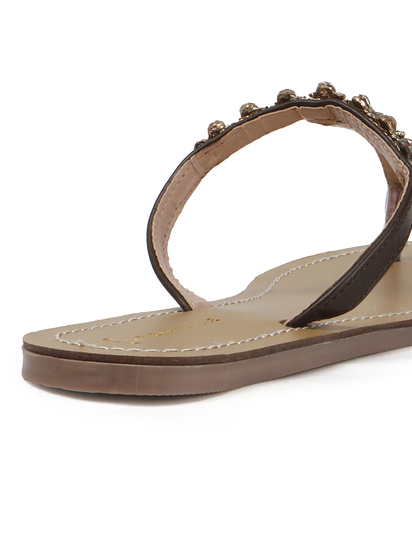 TWP Origin in Brown Crystal Embellished T-Strap Flats