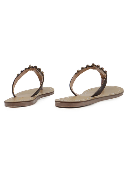 TWP Origin in Brown Crystal Embellished T-Strap Flats