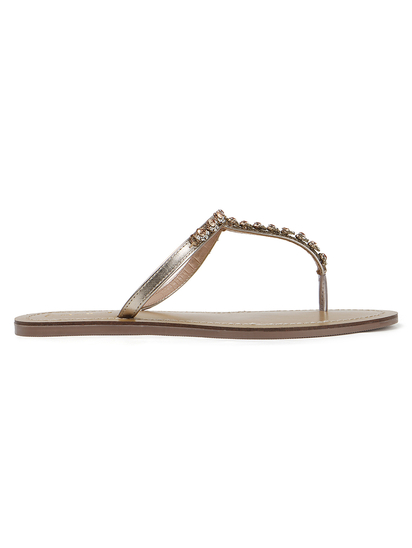 TWP Origin in Gold Crystal Embellished T-Strap Flats